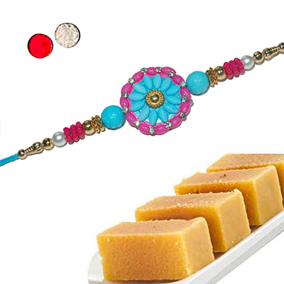 "Zardosi Rakhi - ZR-5220 A-042 (1 RAKHI), 500gms of Milk Mysore Pak - Click here to View more details about this Product